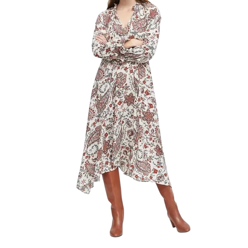 Banana Republic NWT Paisley Bohemian Layered Warm White Peasant Midi Dress Sz 12